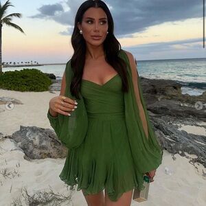 Green lace up mini dress with built in shorts